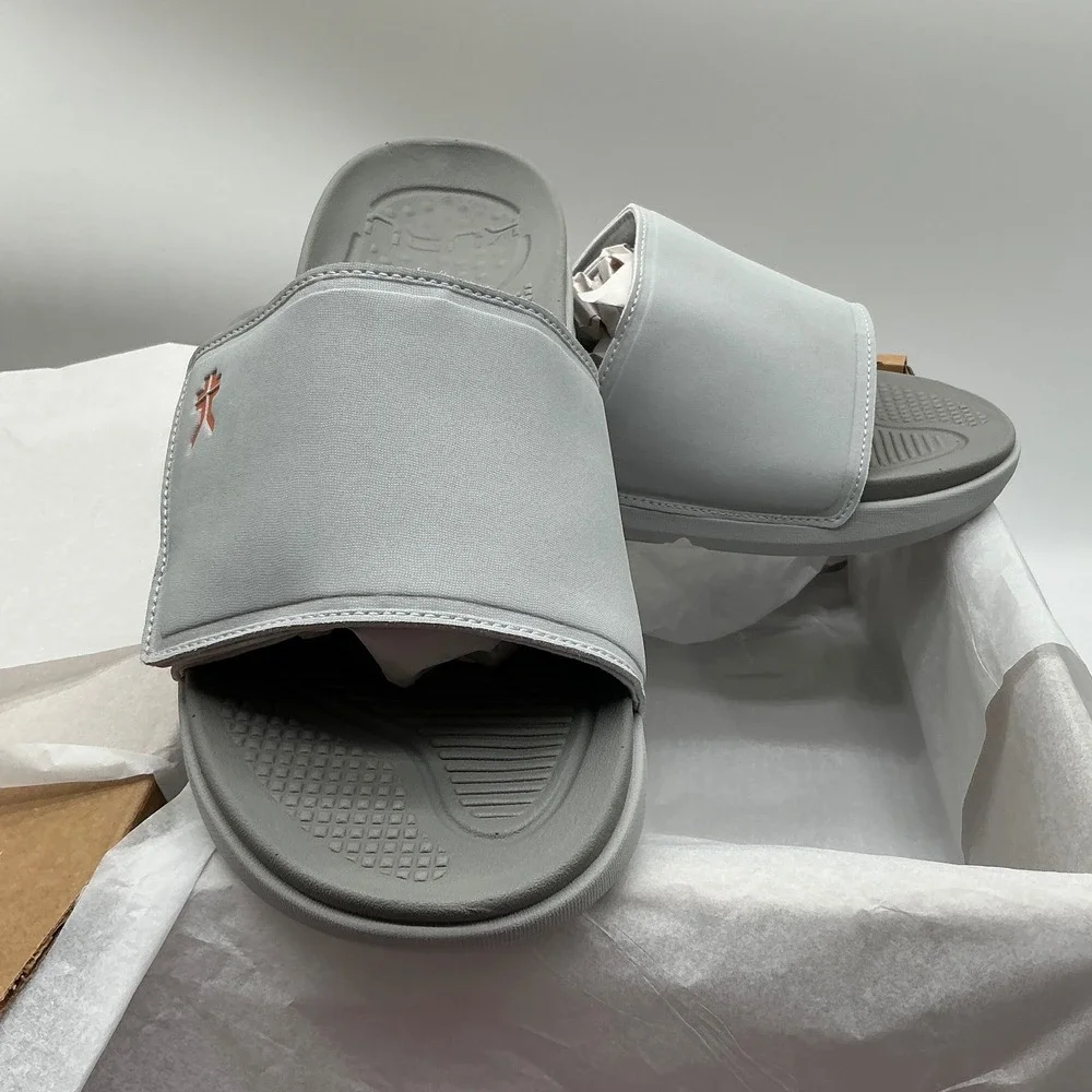 KURU Moment Mens Slides Dove Gray Orange Sherbet Orthopedic Sandals Size 10 NEW
